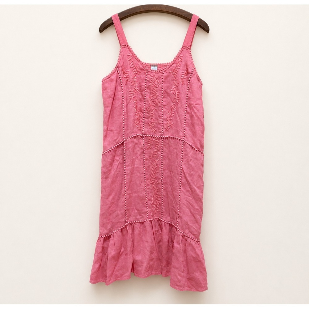 Magaschoni Dress Size M Linen Coral Knee Length Beach Boho Coastal Cottage